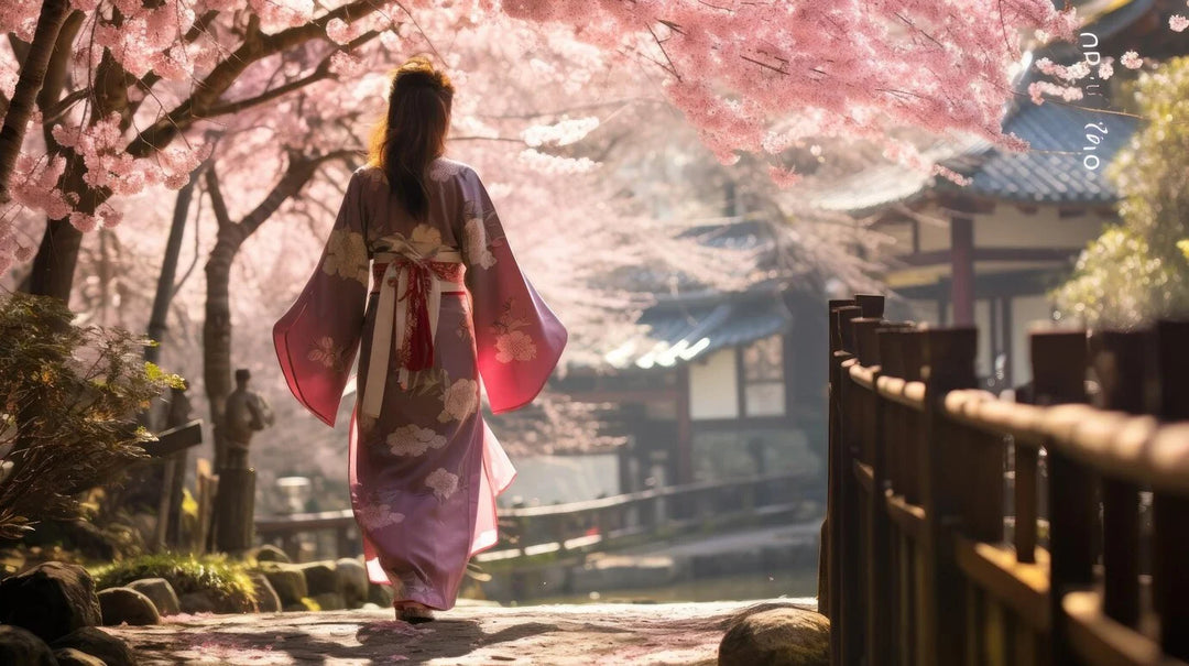 woman wearing a yukata cherry blossom