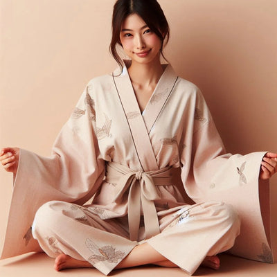 sitted woman wearing a japanese pajama