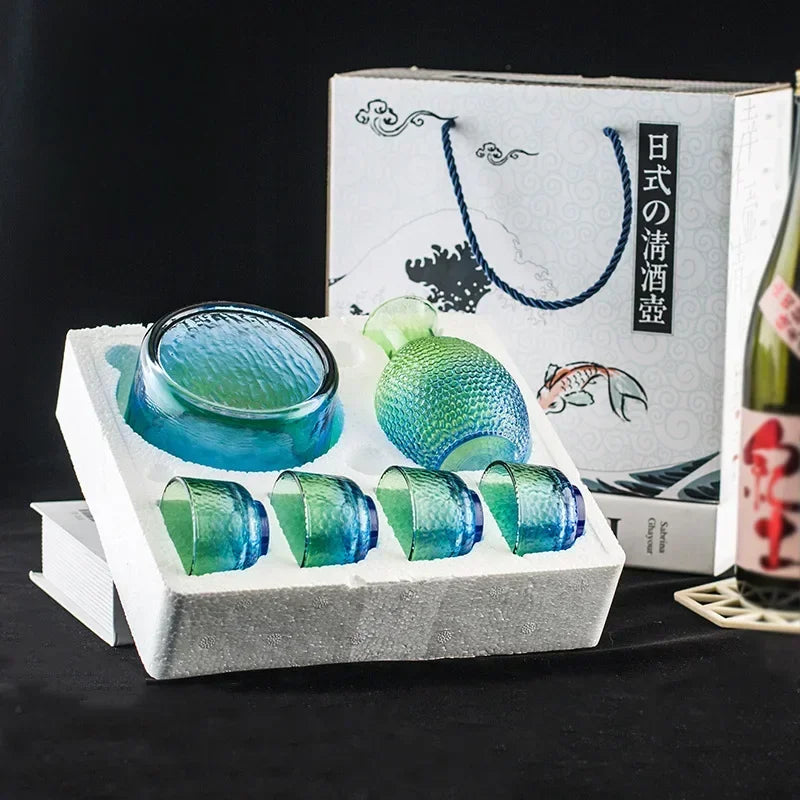 glass cold sake set in box
