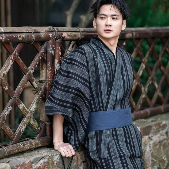 man wearing grey yukata