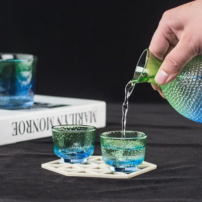 glass cold sake set servings
