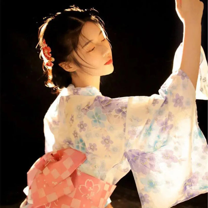 woman wearing white japanese kimono robe costume