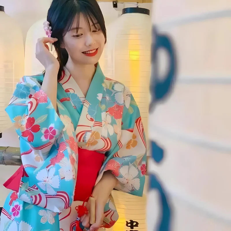 japanese woman witha blue japanese kimono