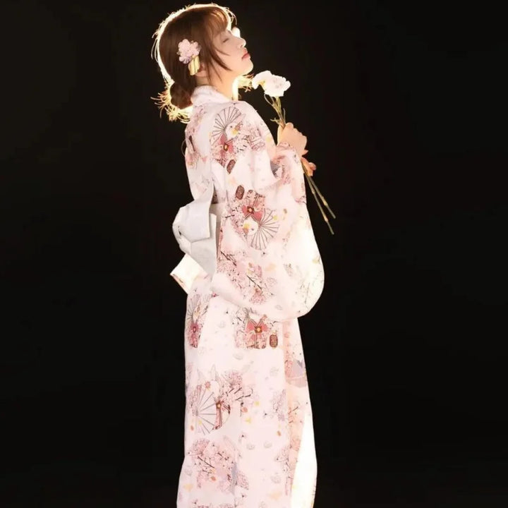 woman wearing a floral kimono robe