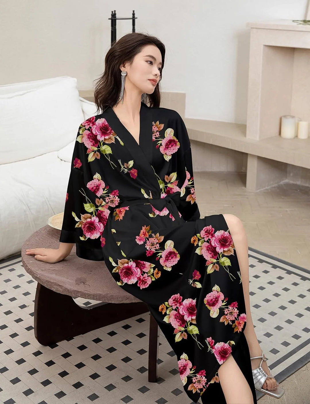 woman wearing a japanese kimono pajama