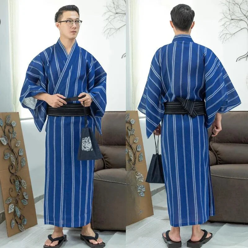 blue and white stripe kimono