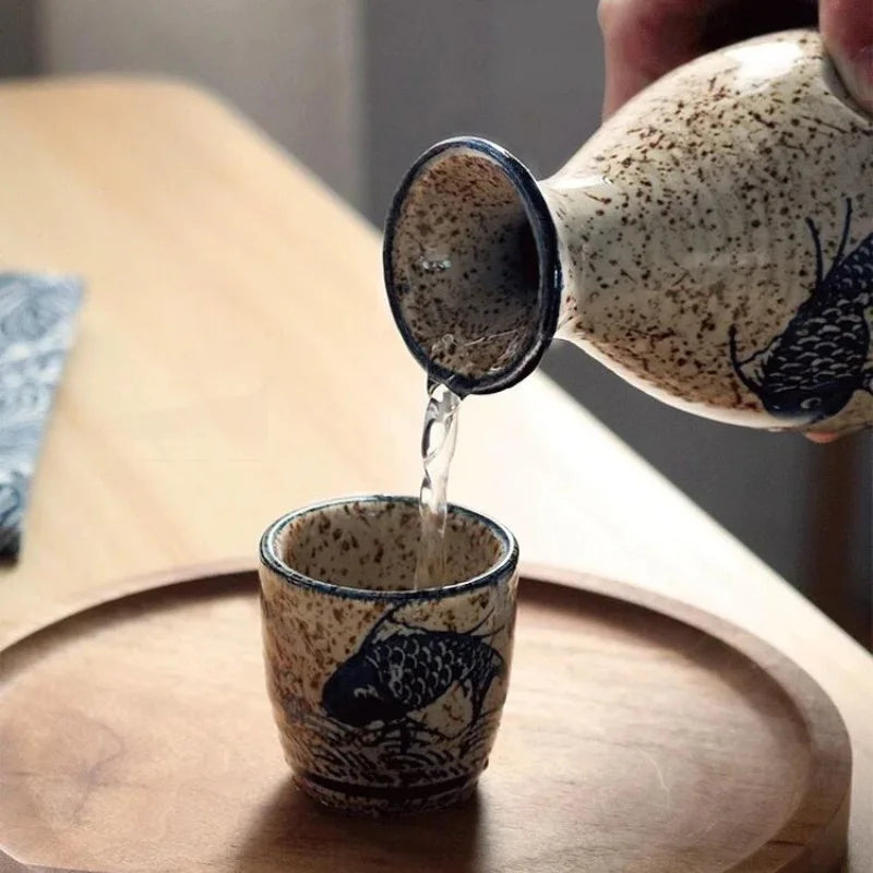 serving with a handmade sake set