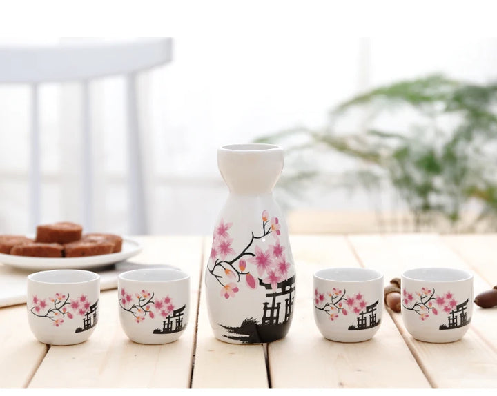 ceramic cherry blossom sake set