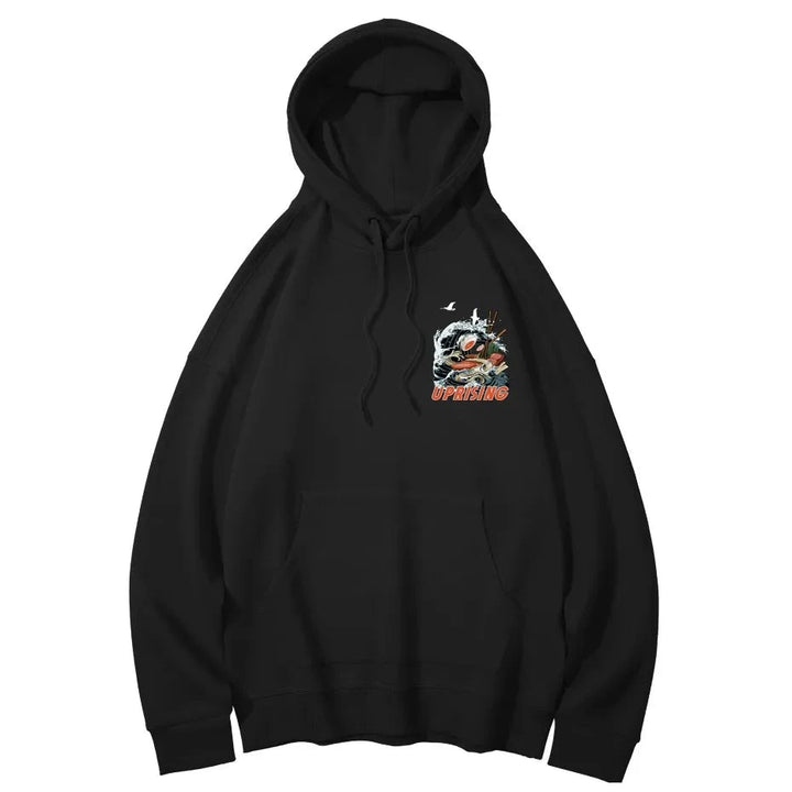 front of black ramen noodle hoodie