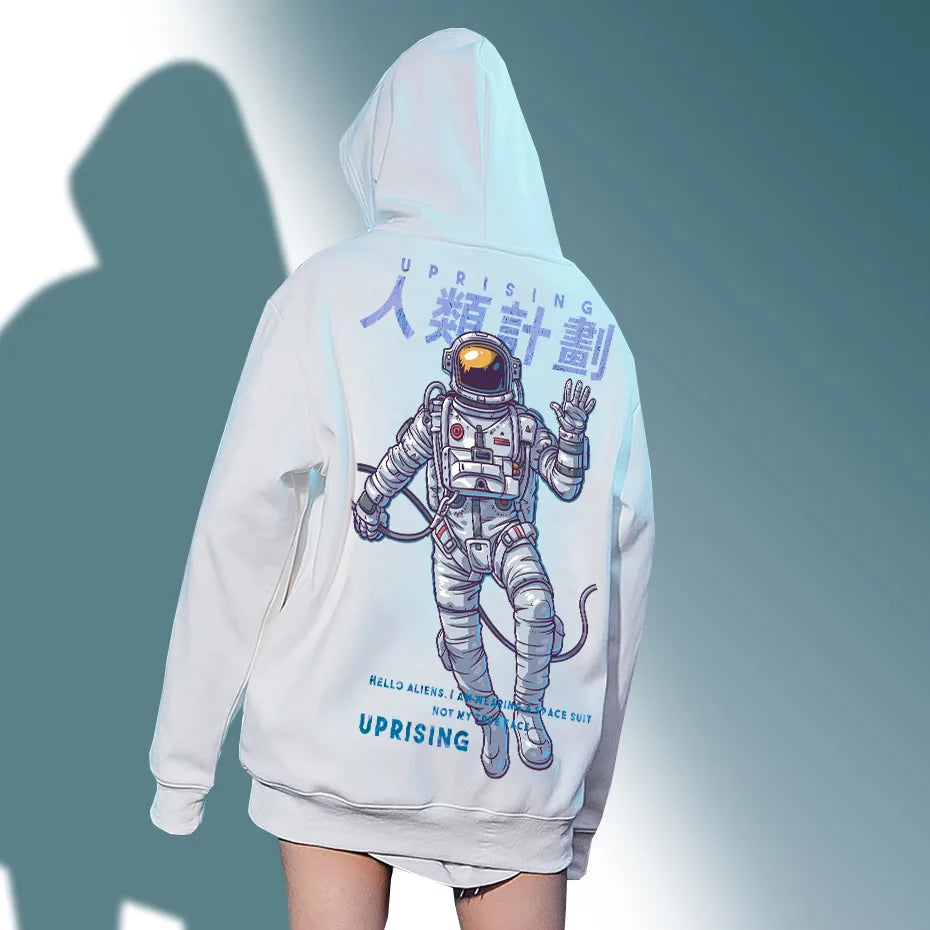 back of white astronaut hoodie