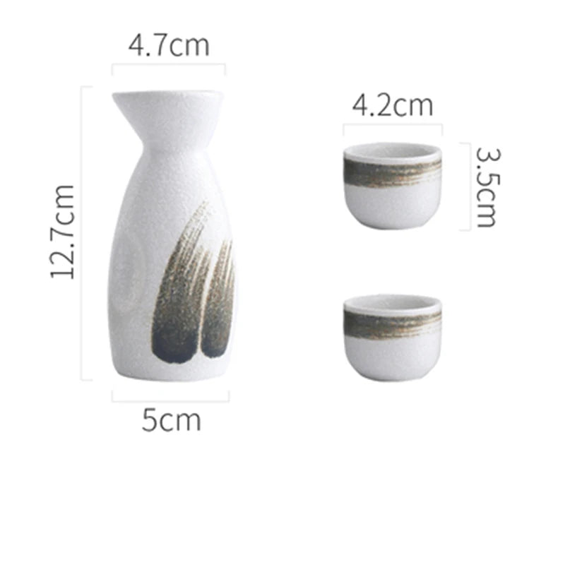 dimensions of a sake bottle and cup set