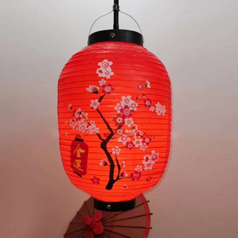 red cherry blossom paper lantern