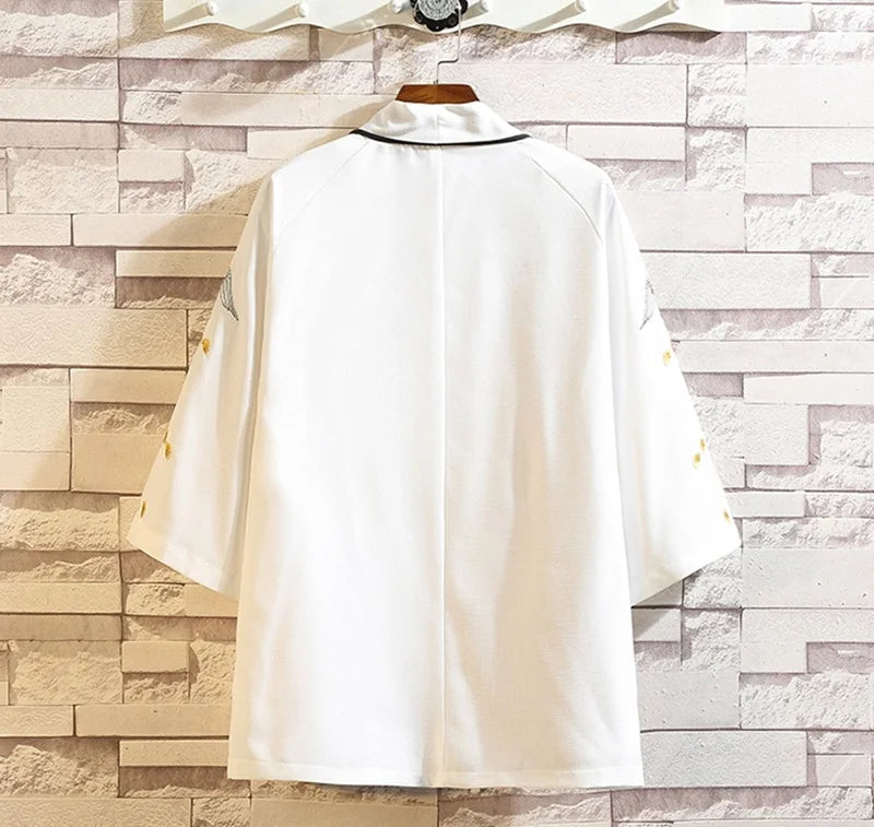 back of white crane kimono jacket