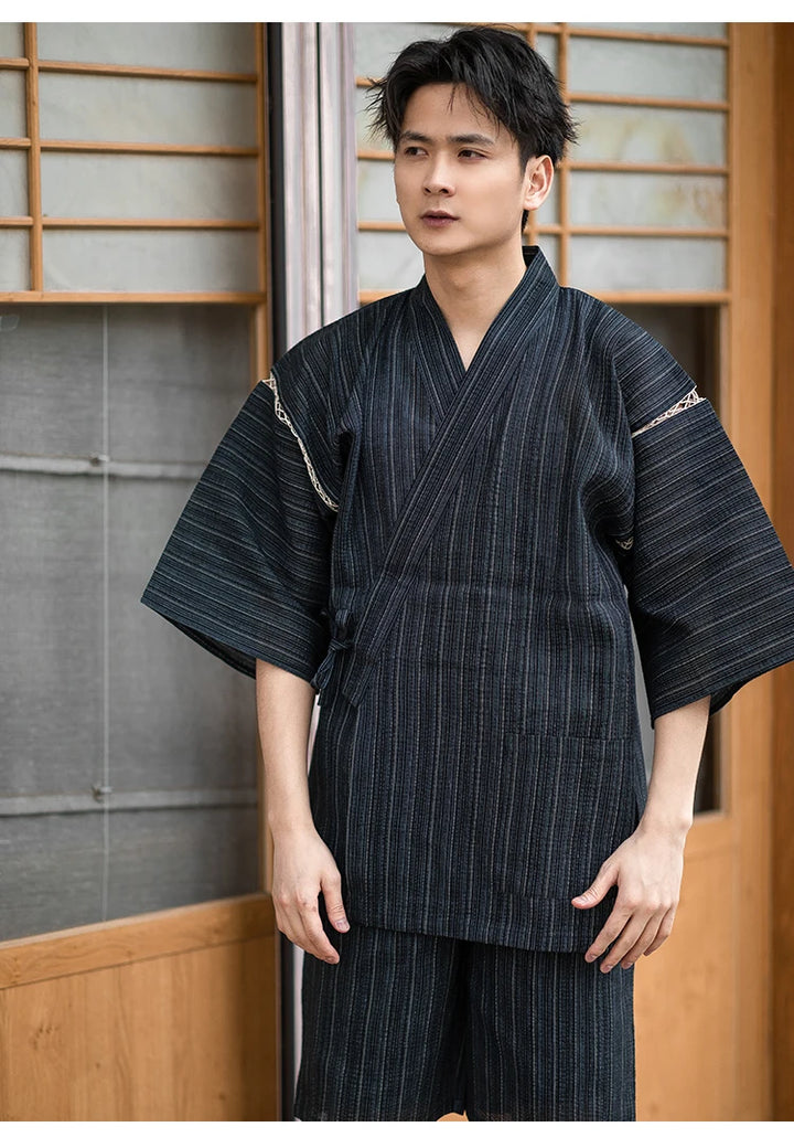 striped mens short kimono