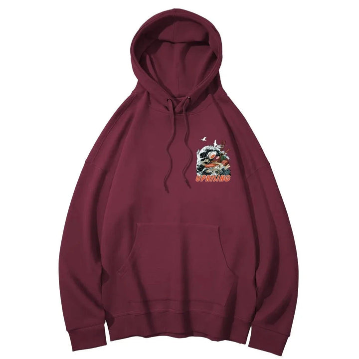 front of brown ramen noodle hoodie