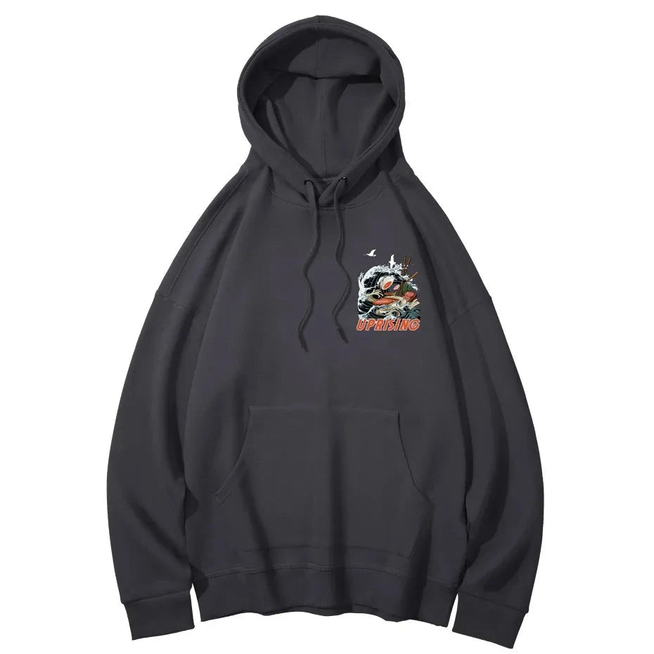 front of grey ramen noodle hoodie