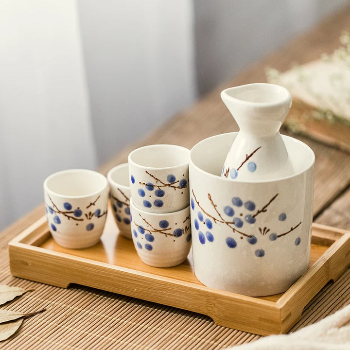 sake set cherry blossom on a table