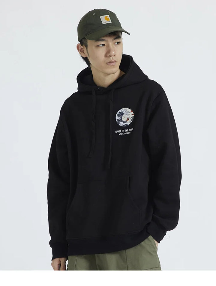 man wearing law of nature hoodie