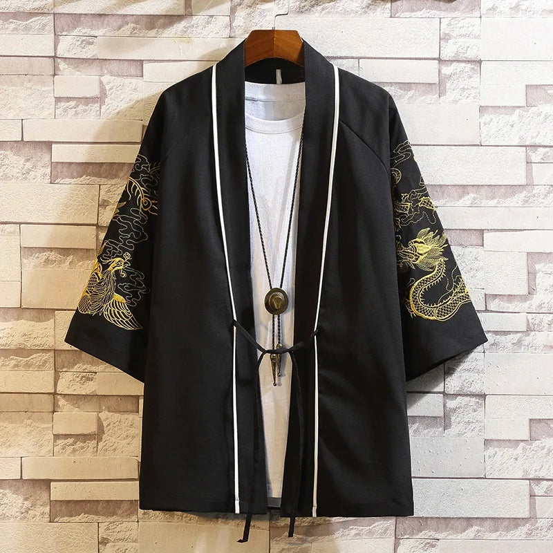 black embroidered kimono jacket