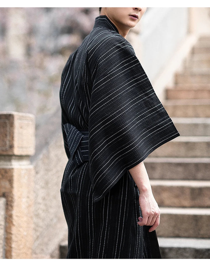 man wearing silk kimono