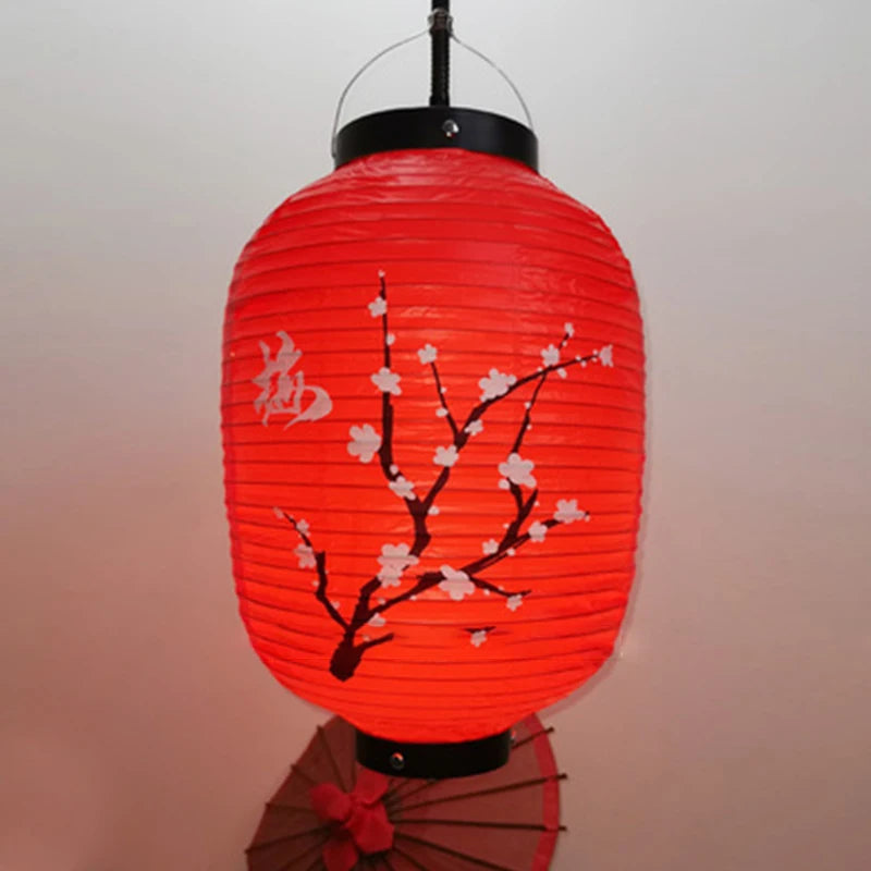 red cherry blossom lantern