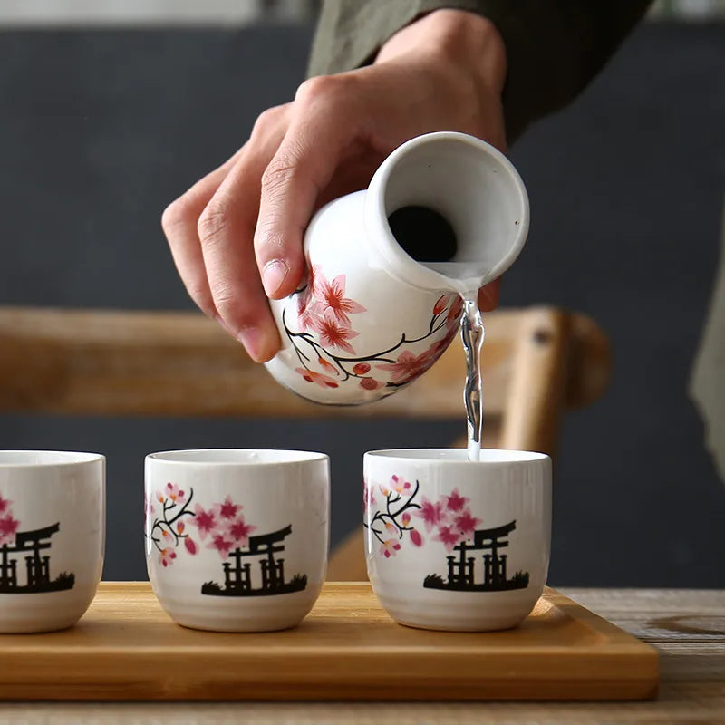 cherry blossom sake set on table