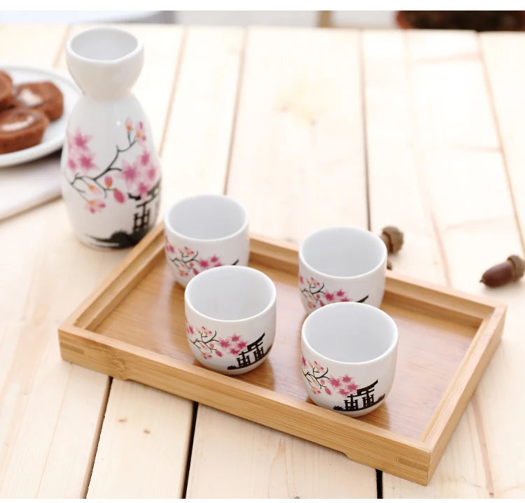 cherry blossom sake set cup and bottle