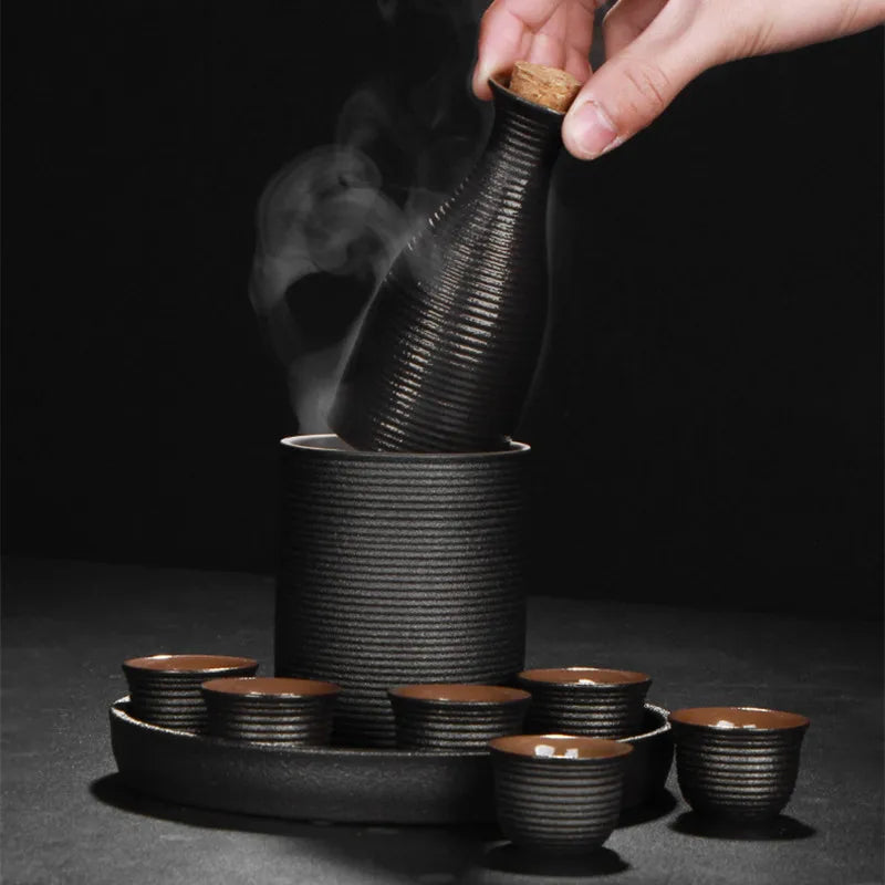 black sake set with warmer