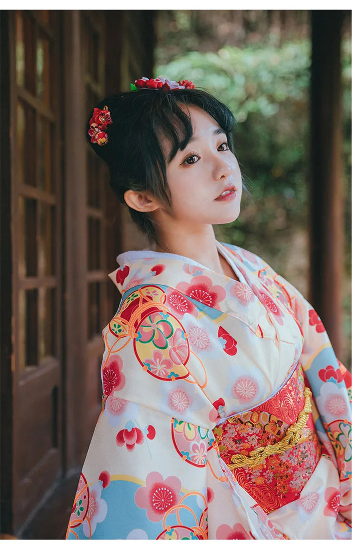 happy girl wearing a japanese kimono woman