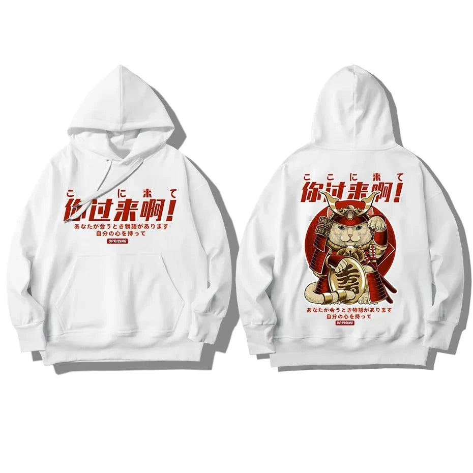 white maneki neko hoodie