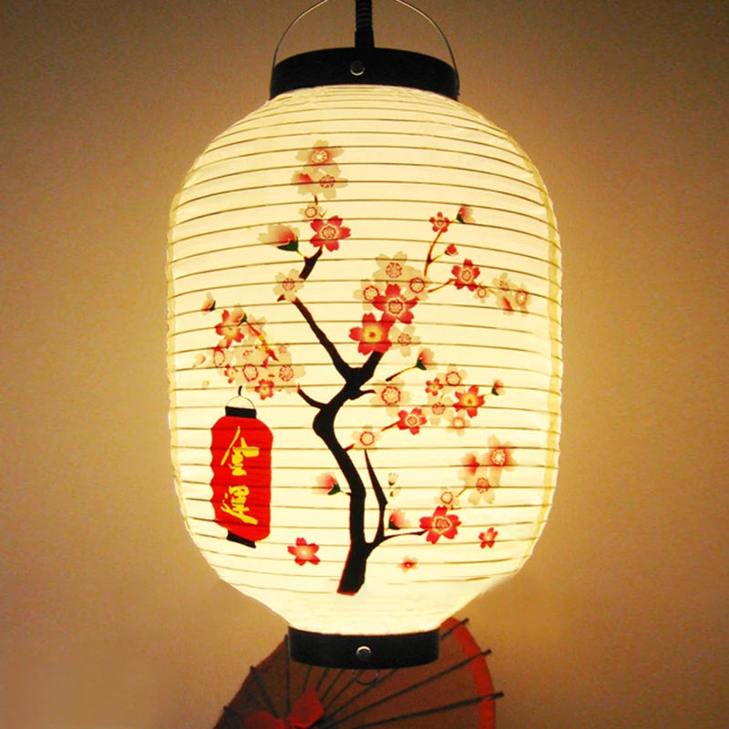 white cherry blossom paper lantern