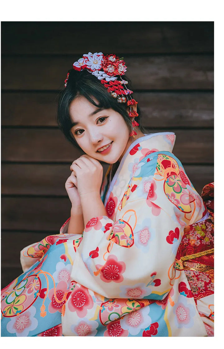 glad woman wearing japanese kimono for woman