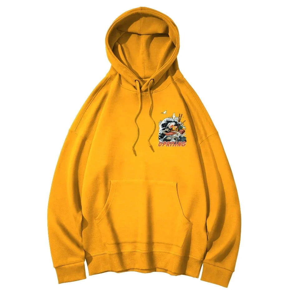 front of yellow ramen noodle hoodie