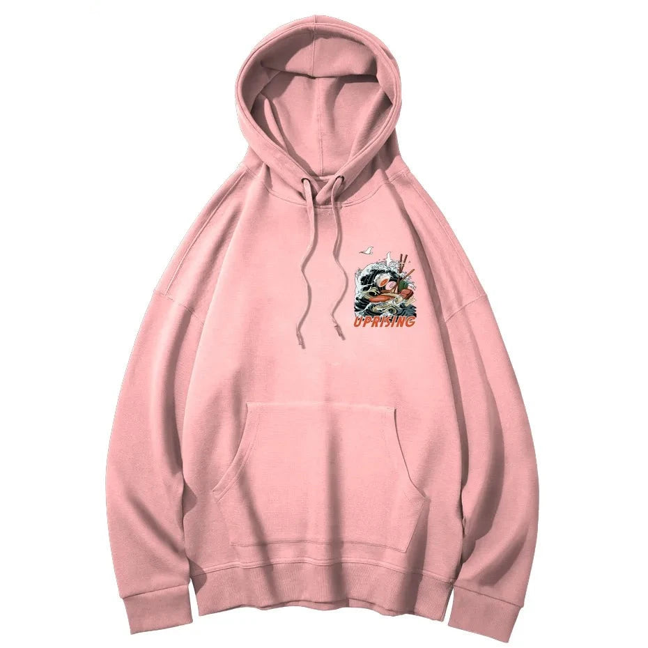 front of pink ramen noodle hoodie