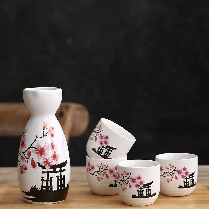 cherry blossom sake set serving