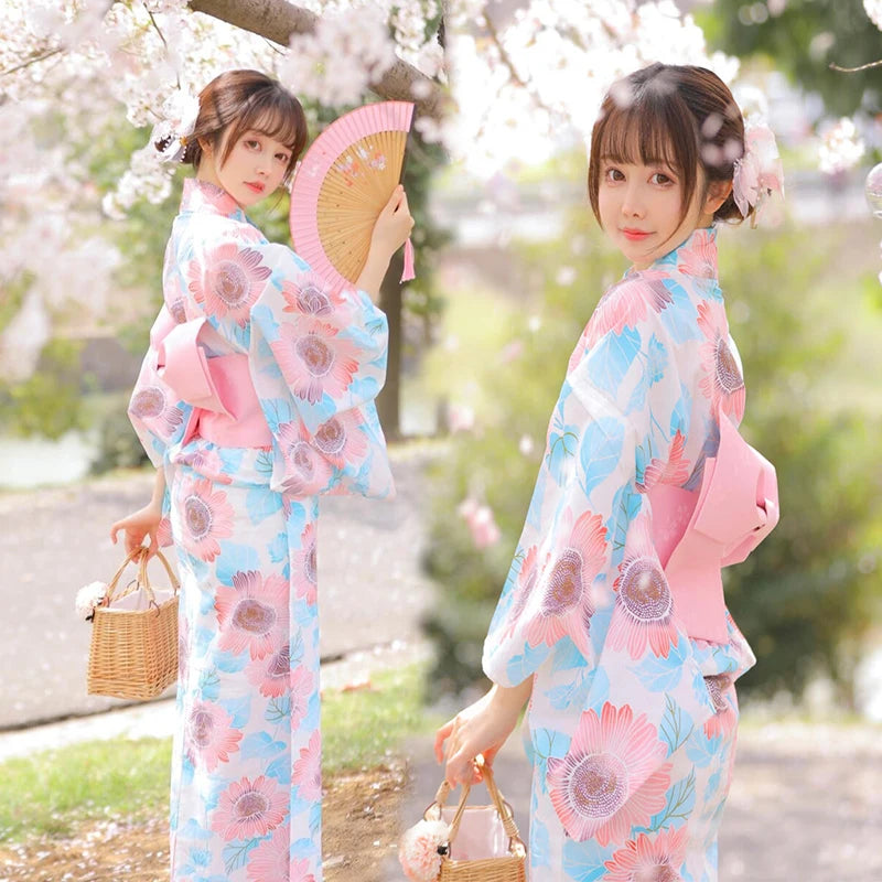 pink and blue kimono