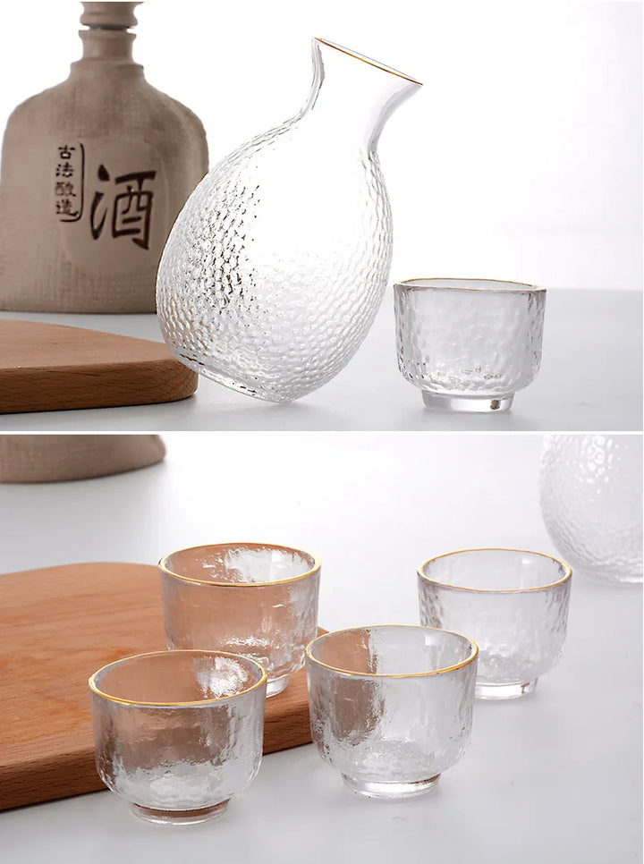 details of glass sake set