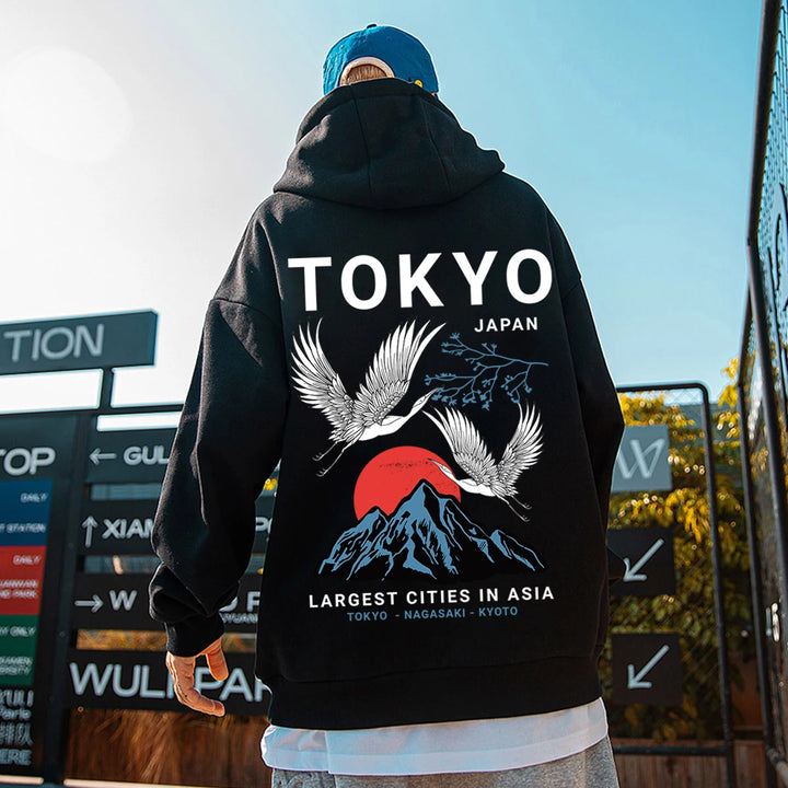 man wearing black japan tokyo hoodie