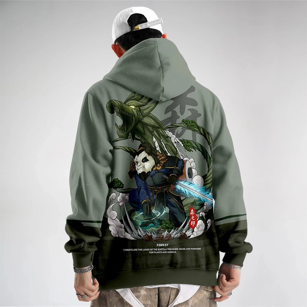 man wearing japanese panda hoodie