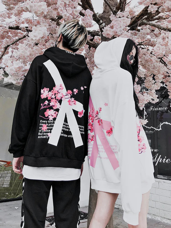 black and pink japanese cherry blossom hoodie