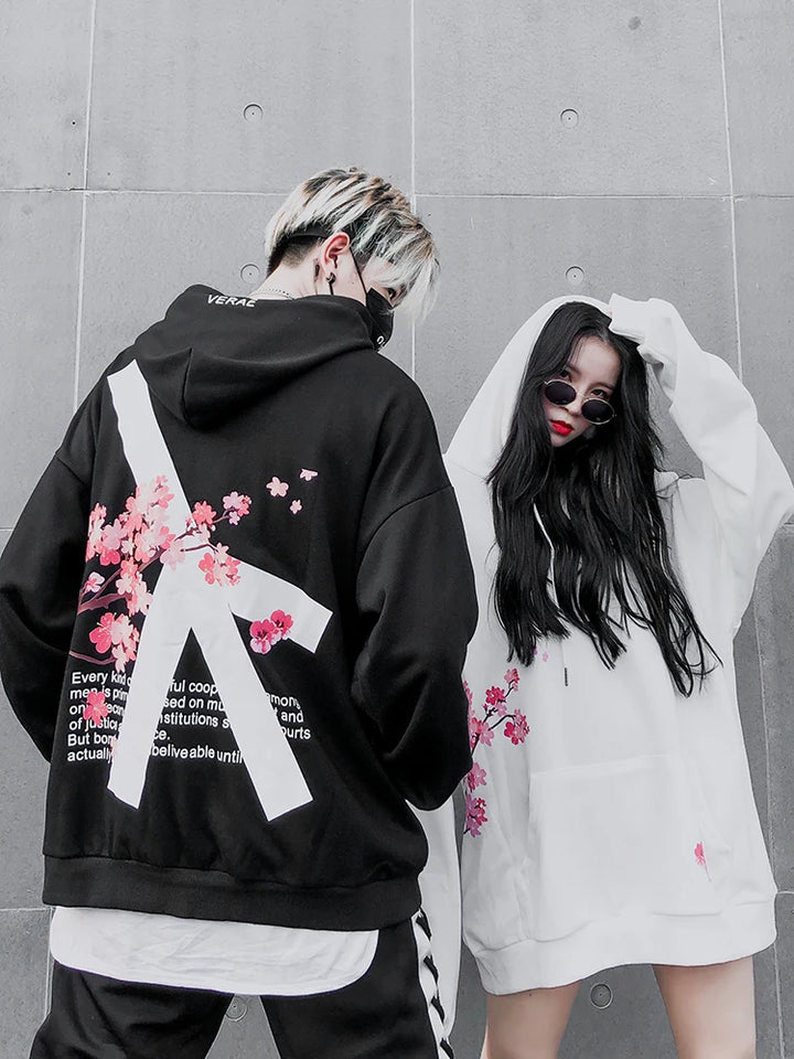 black and white japanese cherry blossom hoodie