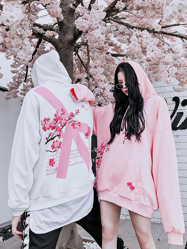 white and pink japanese cherry blossom hoodie