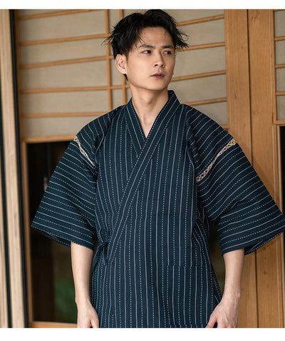 man wearing short kimono for men