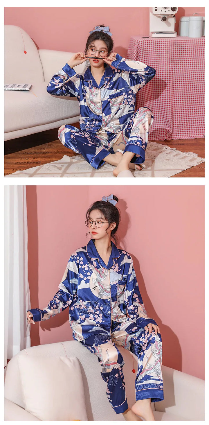 pictures of woman with a blue japanese pyjama set