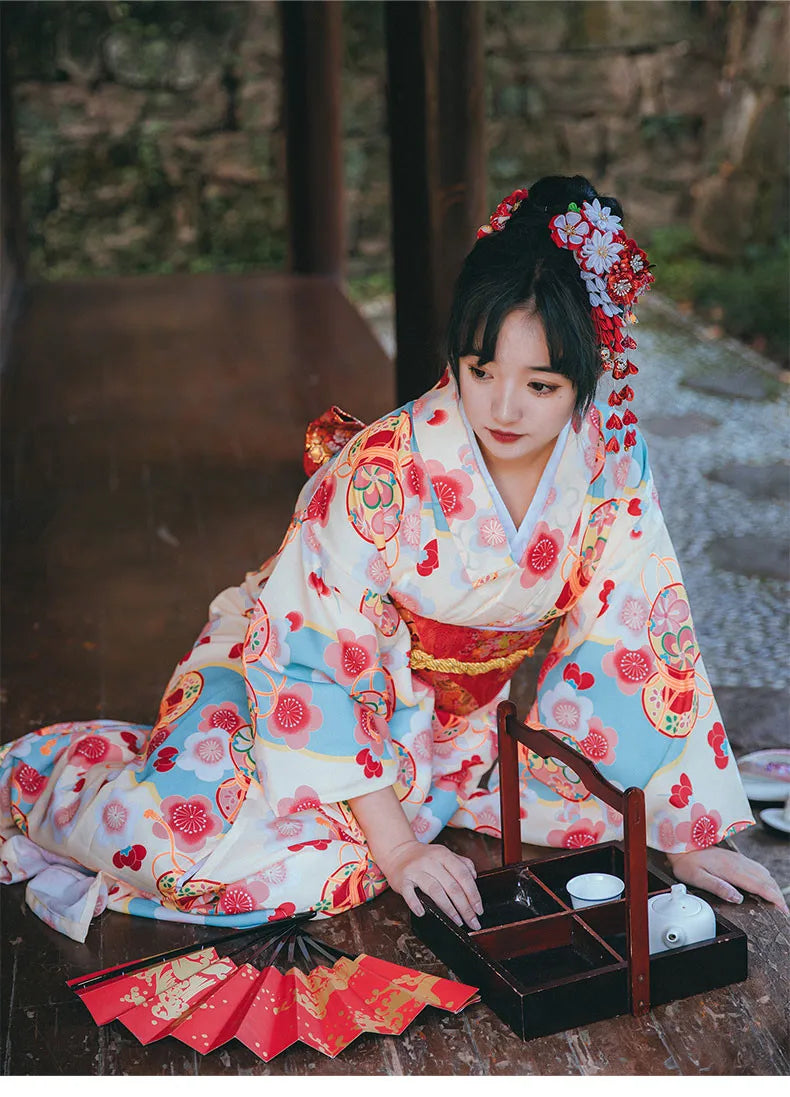 sitted woman with a japanese kimono woman