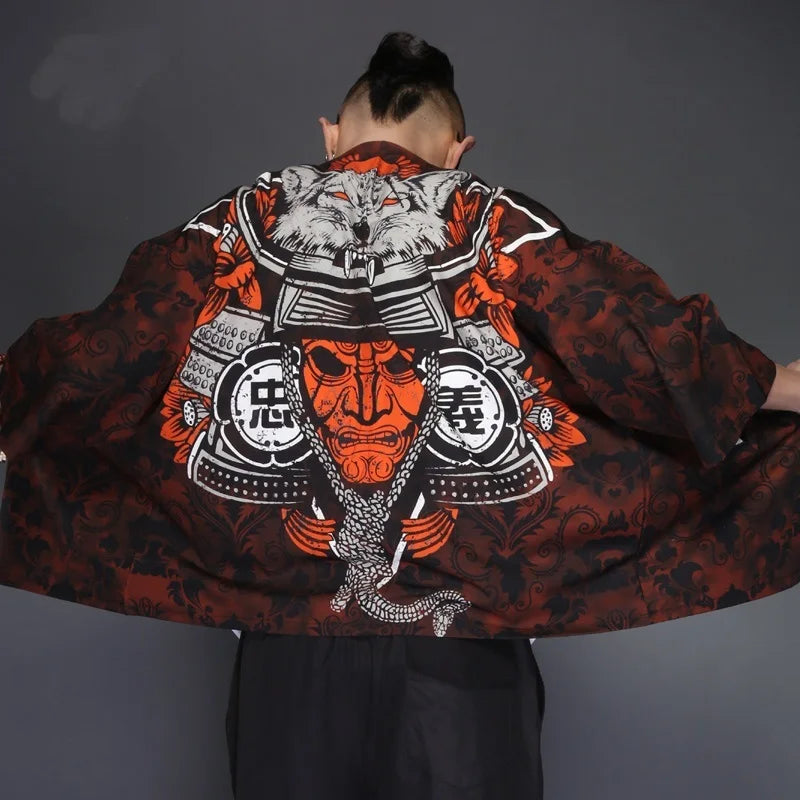 man wearing samurai kimono jacket