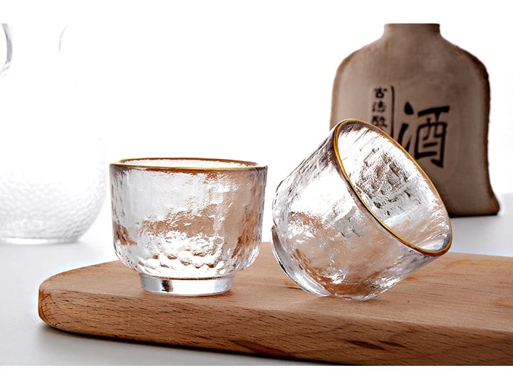 glass sake set on a table