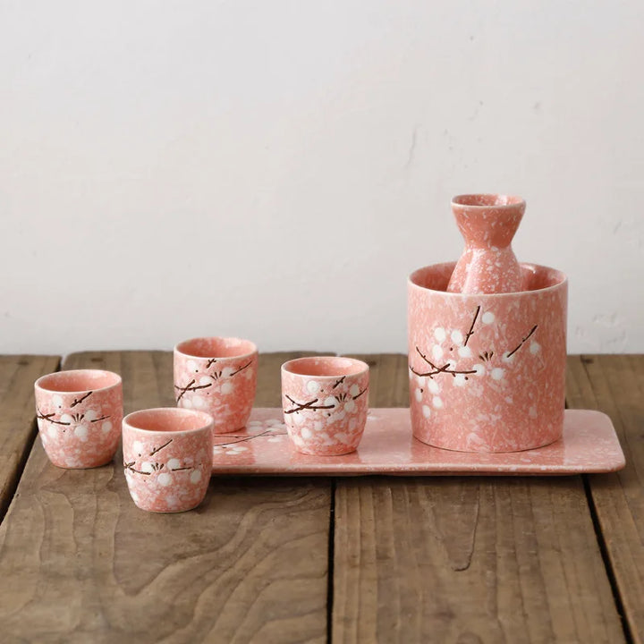 mockup of sake set cherry blossom