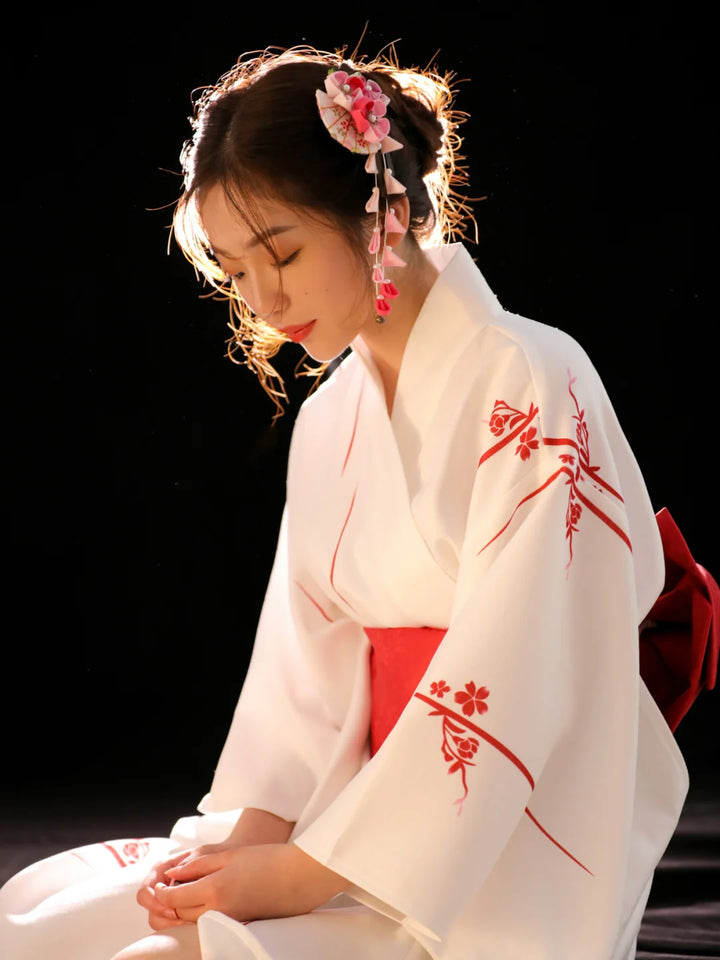 woman wearing kimono white robe