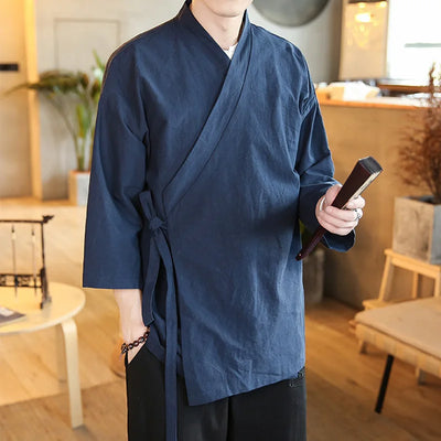 man wearing traditional japanese kimono jacket